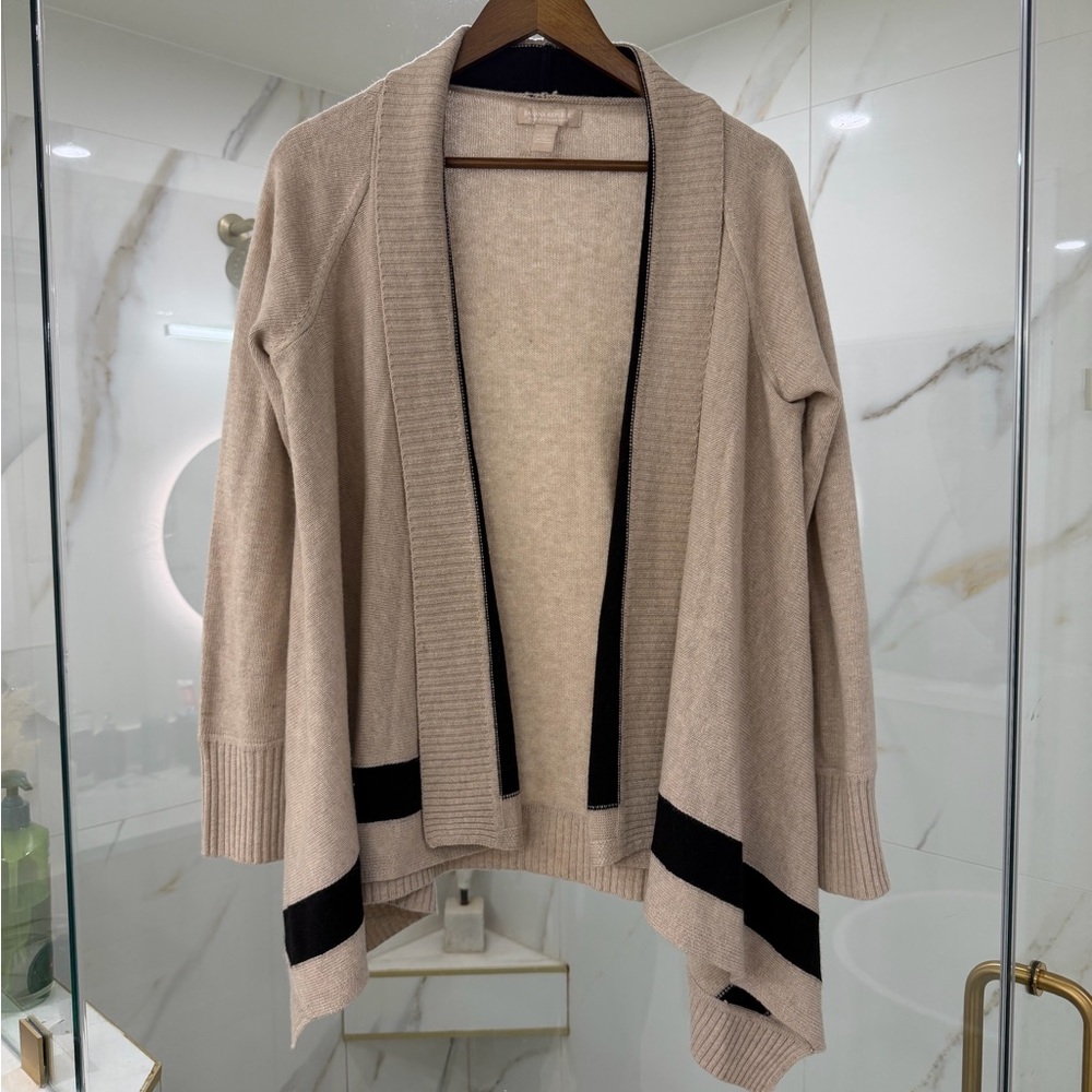 Banana Republic Italian Yarn Merino Cashmere Blend Open Cardigan L Beige